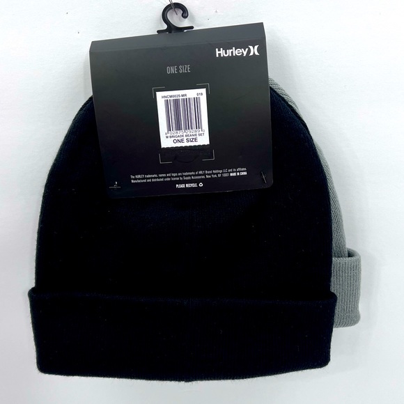 HURLEY 2 PACK BEANIE SET, GREY & BLACK, ONE SIZE FITS ALL, MAX WARMTH UNISEX - Picture 2 of 12